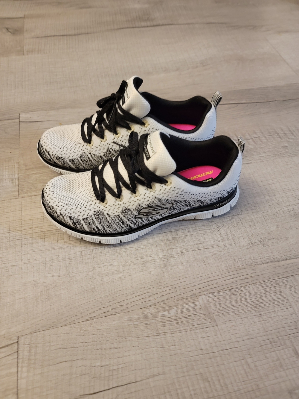 Skechers White and Black Knit Lace-Up Sneakers - Picture 7 of 8